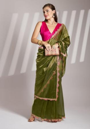 Picture of Fascinating Net Dark Olive Green Saree