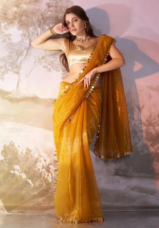 Picture of Shapely Net Golden Rod Saree