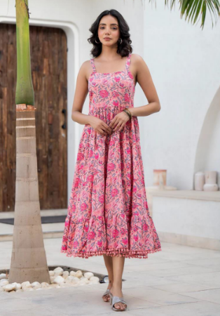 Picture of Pretty Cotton Rosy Brown Readymade Gown