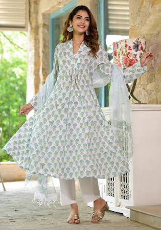 Picture of Cotton Light Steel Blue Readymade Salwar Kameez