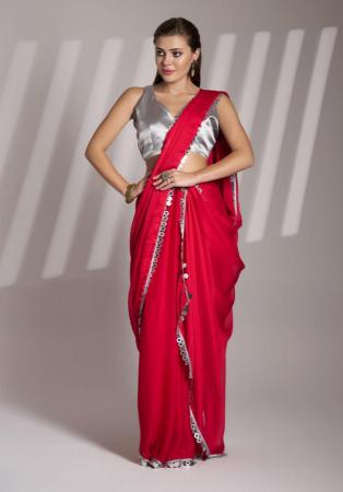 Picture of Admirable Chiffon & Georgette Dark Red Saree