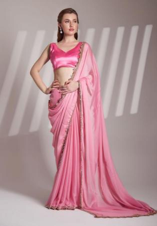Picture of Stunning Chiffon & Georgette Light Coral Saree