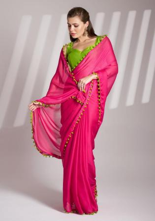 Picture of Elegant Chiffon & Georgette Hot Pink Saree