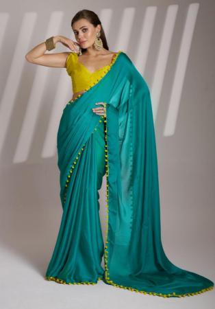 Picture of Splendid Chiffon & Georgette Dark Cyan Saree