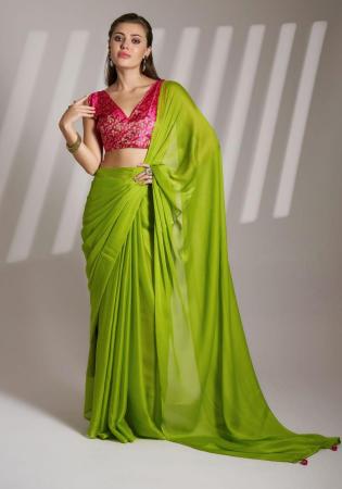 Picture of Alluring Chiffon & Georgette Sea Green Saree