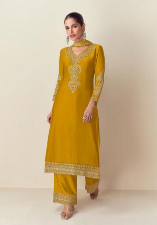 Picture of Chiffon Dark Golden Rod Straight Cut Salwar Kameez