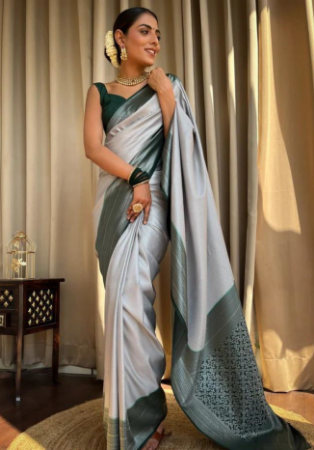 Picture of Beautiful Silk Light Slate Grey Saree