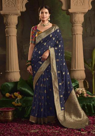 Picture of Fine Crepe & Silk Navy Blue Saree
