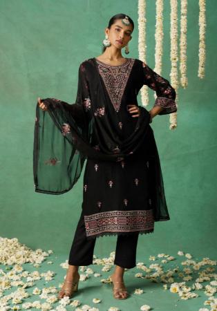 Picture of Wonderful Organza Black Straight Cut Salwar Kameez