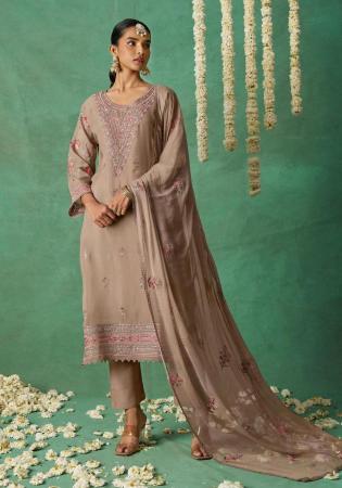 Picture of Organza Rosy Brown Straight Cut Salwar Kameez