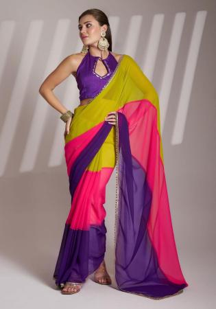 Picture of Delightful Chiffon Golden Rod Saree