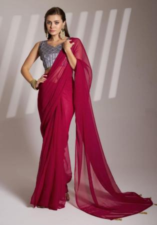 Picture of Elegant Chiffon Dark Red Saree
