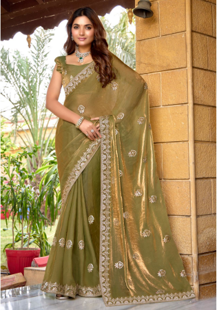 Picture of Comely Chiffon Dark Khaki Saree