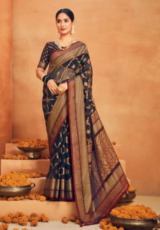 Picture of Lovely Cotton & Silk Midnight Blue Saree