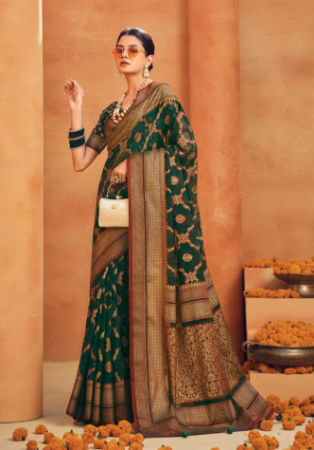 Picture of Excellent Cotton & Silk Medium Sea Green Saree