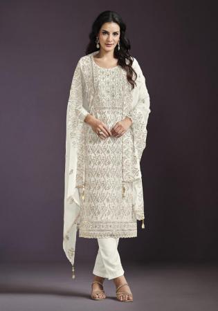 Picture of Enticing Chiffon White Straight Cut Salwar Kameez