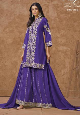Picture of Chiffon & Silk Dark Slate Blue Straight Cut Salwar Kameez