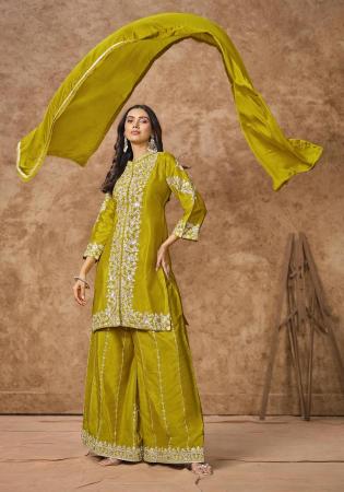 Picture of Chiffon Dark Golden Rod Straight Cut Salwar Kameez