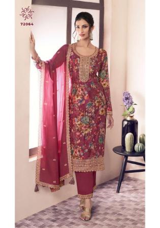 Picture of Chiffon Indian Red Straight Cut Salwar Kameez