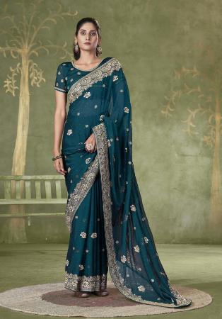 Picture of Appealing Chiffon Navy Blue Saree