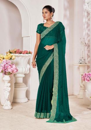 Picture of Classy Chiffon Dark Green Saree