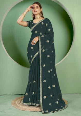 Picture of Comely Georgette Dark Green Saree