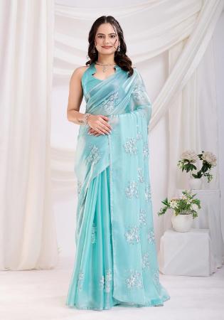 Picture of Beautiful Chiffon Medium Aqua Marine Saree