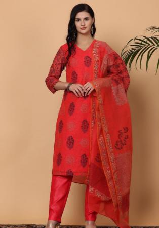 Picture of Chiffon & Silk Fire Brick Readymade Salwar Kameez