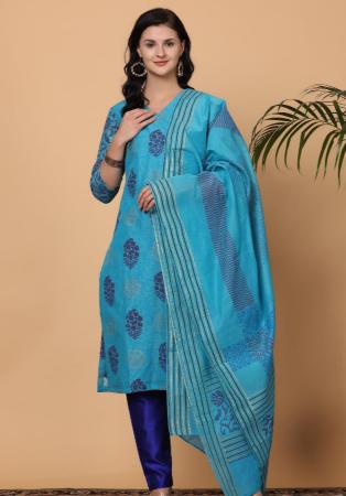 Picture of Chiffon & Silk Cadet Blue Readymade Salwar Kameez