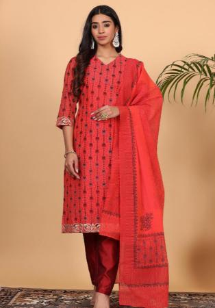 Picture of Chiffon & Silk Crimson Readymade Salwar Kameez