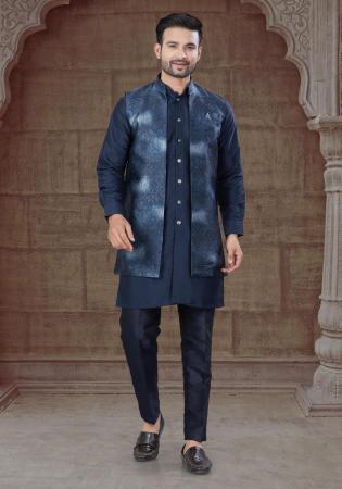 Picture of Stunning Silk Navy Blue Kurtas