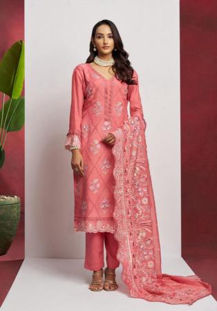 Picture of Organza Light Salmon Straight Cut Salwar Kameez