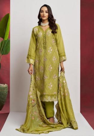Picture of Organza Dark Khaki Straight Cut Salwar Kameez