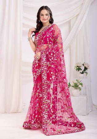 Picture of Bewitching Net Pale Violet Red Saree