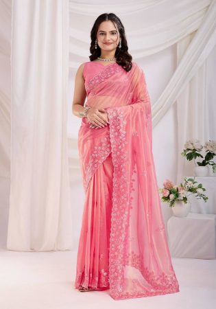 Picture of Shapely Net Light Coral Saree