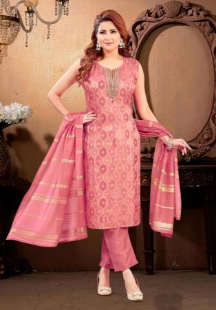 Picture of Ravishing Silk Light Coral Straight Cut Salwar Kameez