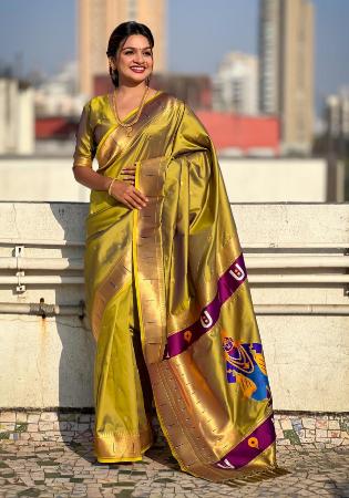 Picture of Stunning Silk Dark Olive Green Saree