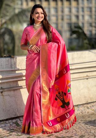 Picture of Excellent Silk Hot Pink Saree