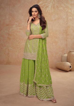 Picture of Chiffon Olive Drab Straight Cut Salwar Kameez