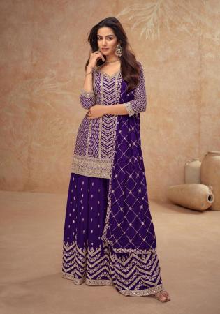 Picture of Nice Chiffon Purple Straight Cut Salwar Kameez