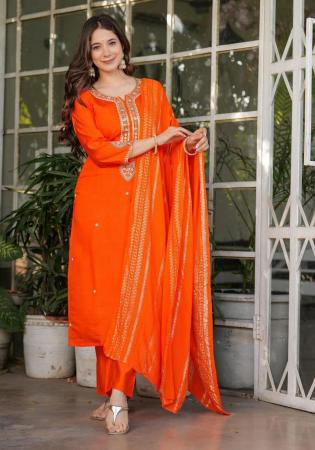 Picture of Gorgeous Chiffon Orange Red Readymade Salwar Kameez