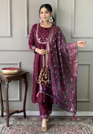 Picture of Appealing Silk Maroon Readymade Salwar Kameez