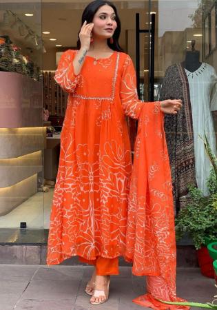 Picture of Graceful Silk Orange Red Readymade Salwar Kameez