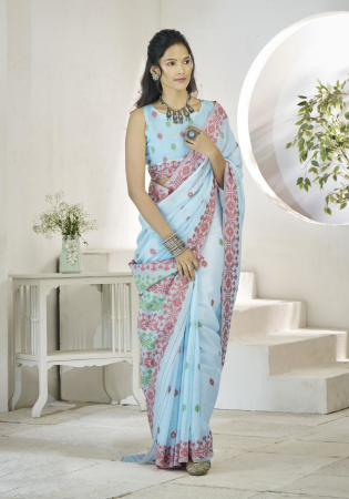 Picture of Good Looking Linen Light Steel Blue Saree