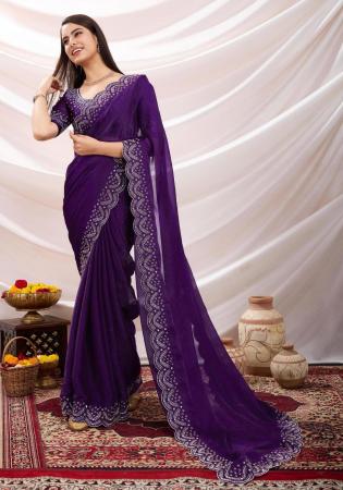 Picture of Delightful Chiffon Purple Saree