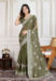 Picture of Well Formed Silk Dark Olive Green Saree