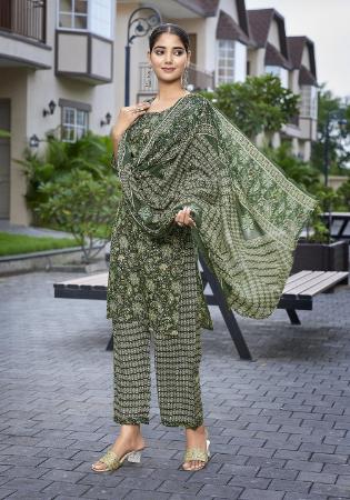 Picture of Chiffon Dark Olive Green Readymade Salwar Kameez
