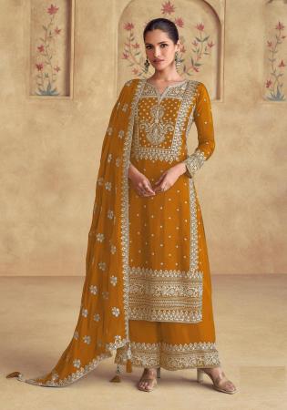 Picture of Good Looking Georgette Saddle Brown Straight Cut Salwar Kameez