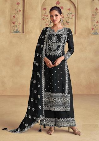 Picture of Elegant Georgette Black Straight Cut Salwar Kameez