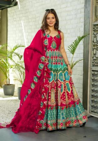 Picture of Silk & Organza Dark Sea Green Readymade Gown